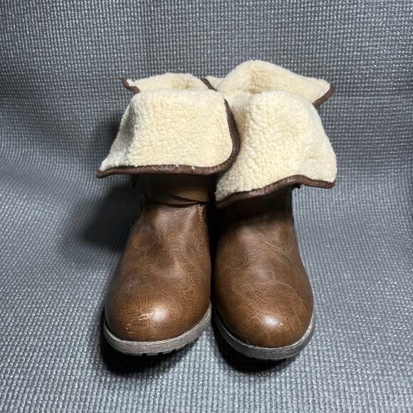 Maurices Helen Foldover Boots Womens Size 9M Brown Faux Leather Stacked Heel - Picture 2 of 12